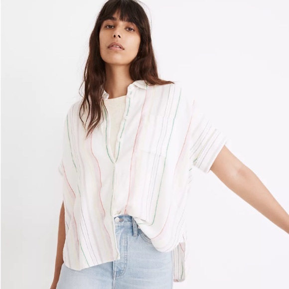 Madewell Linen-Blend Daily Shirt in Rainbow Stripe - Picture 1 of 11